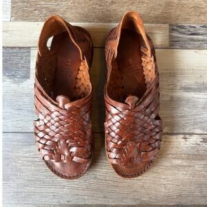 Brand X Open-Toe Woven Huarache Sandals Brown Leather Mexico Size 7